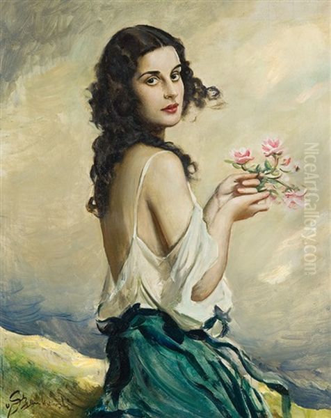 Girl With Flowers - view 1