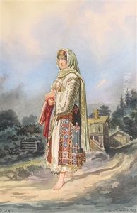 Pesant Girl From Arges by Carol Popp De Szathmari