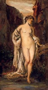 Female Nude With Drapery (by The Spring) by Bertalan Szekely