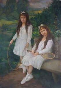Fillettes A La Raquette De Tennis Et Au Cerceau by Andar Szekely von Doba
