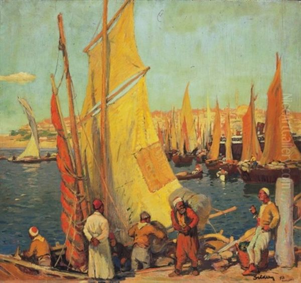 Harbor In Constantinople With The Hagia Sophia In The Background - view 1