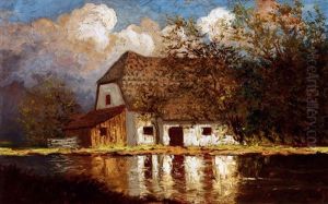 Autumn Landscape With House by Jeno Szepesi-Kuszka