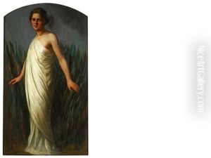 A Woman In Classical Dress Walking In Long Grass