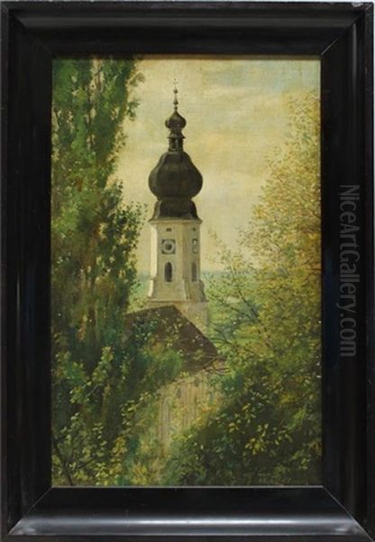 Blick Von Bewaldeter Anhohe Auf Ein Kirche - view 1