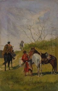 Kosaken Mit Reiter In Hugeliger Landschaft by Wladyslaw Szerner