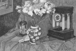 Stilleben Mit Blumen Und Standuhr