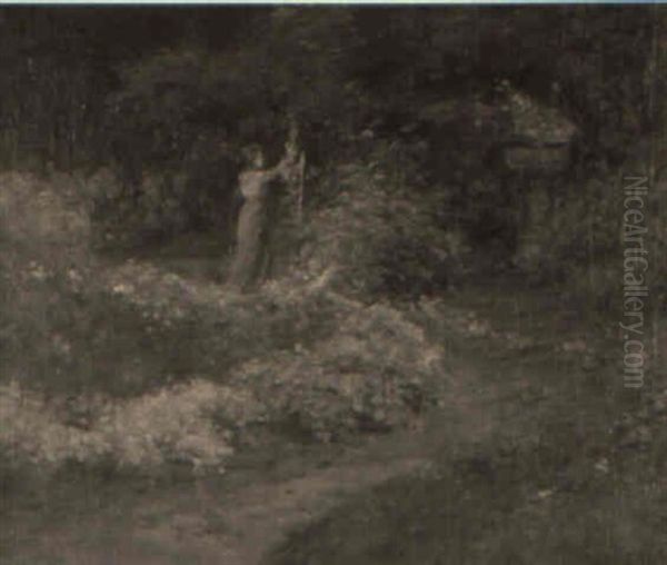 Woman Picking Flowers In Rural Garden - view 1