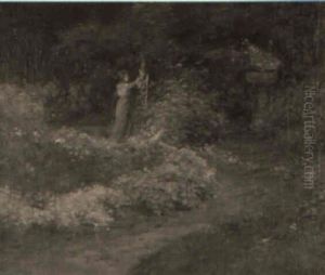 Woman Picking Flowers In Rural Garden by Tibor Szontagh