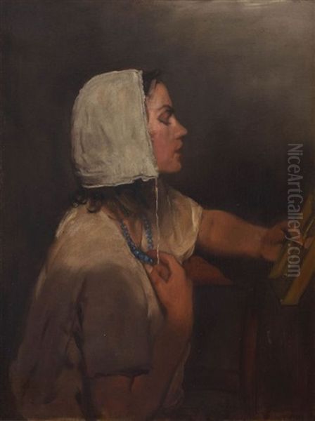 Young Girl Admiring Herself In A Mirror - view 1