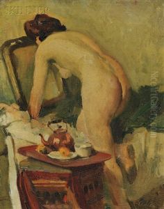 Portrait Of Nude At Her Vanity And Portrait Of A Peasant Woman (2 Works) by Peter Szuele