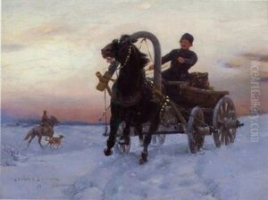 Winterlandschaft Mit Trojka by Stanislaw Ksawery Szykier (Siekierz)
