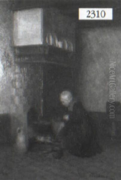 Girl Tending A Fire - view 1