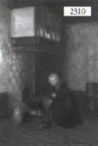 Girl Tending A Fire