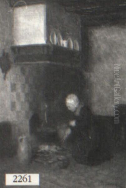 Girl Tending A Fire - view 1