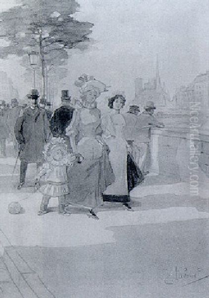Ladies Strolling On A Quay Along The Seine - view 1
