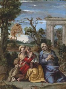 The Madonna And Child With The Infant Saint John The Baptist And Saint Anne by Innocenzo Tacconi
