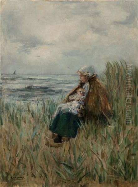 Woman With Her Child By The Sea - view 1