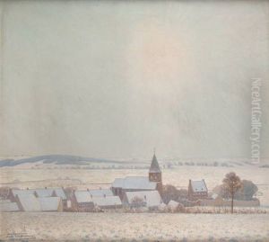 Rayons De Soleil Sur La Campagne Enneigee by Louis Taeymans