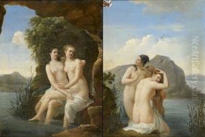 Nymphes Se Baignant (+ Nymphes A L"entree D'une Grotte; 2 Works) by Jean-Joseph Taillasson