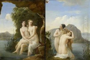 Nymphes Se Baignant (+ Nymphes A L'entree D'une Grotte; 2 Works) by Jean-Joseph Taillasson