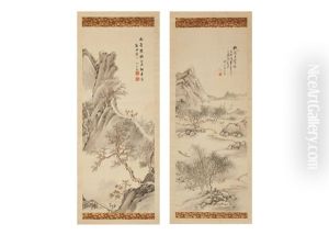 Spring And Autumn Landscapes A Pair Of Scrools Spring And Autumn Landscapes A Pair Of Scrools