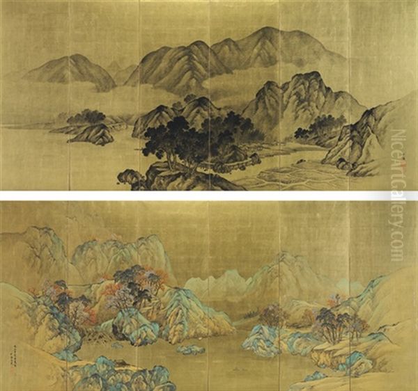 Chinese Landscapes In Spring (+ Fall; Pair) - view 1