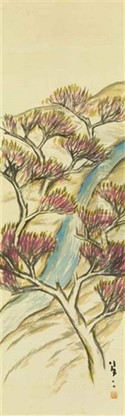 River And Red Leaves Forest - view 1