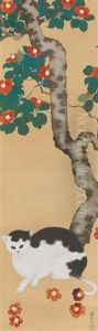Tsubaki To Neko No Zu (painting Of Camellia And Cat) by Takehisa Yumeji