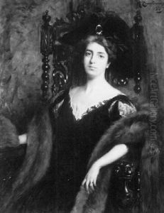 Portrait Of A Seated Woman In A Black Dress With A Mink Stole by Arnaldo Casella Tamburini Jr.