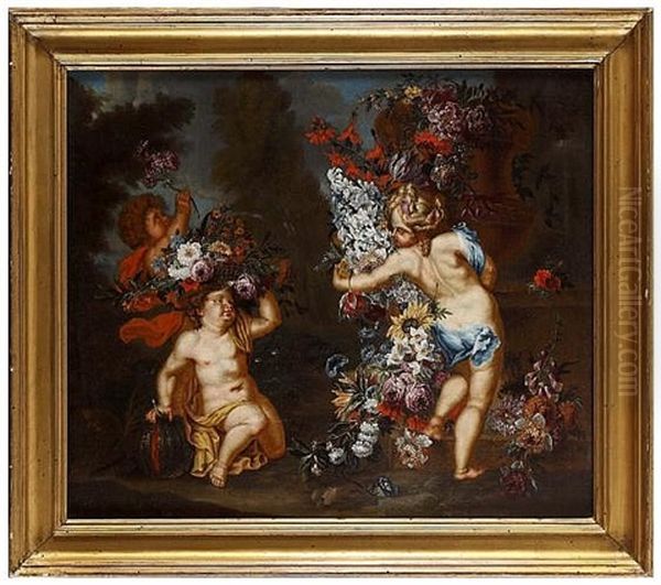 A Putto With Flowers - view 1