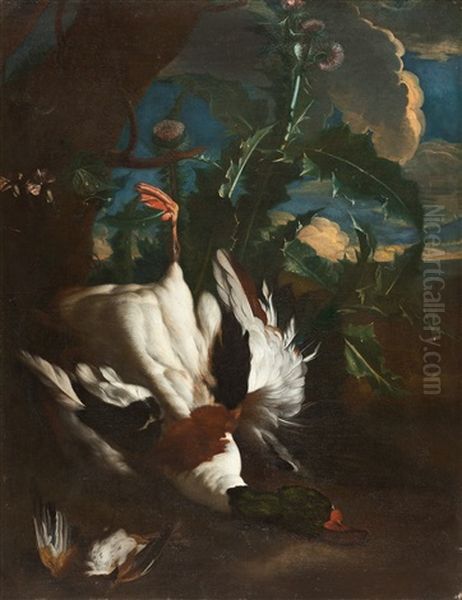 Jagdstilleben Mit Erlegter Ente, Im Hintergrund Eine Distel - view 1
