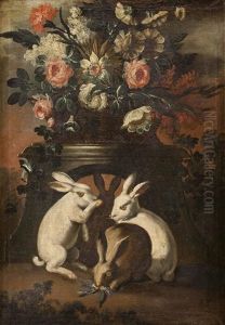 Stillleben Mit Blumen Und Kaninchen Stillleben Mit Blumen Und Kaninchen