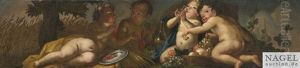Zwei Supraporten Mit Spielenden Putti, Blumen Und Fruchten Vor Landschaftshintergrund (pair)