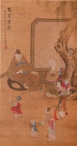 Ink And Color On Silk Painting 'family by Tang Yin