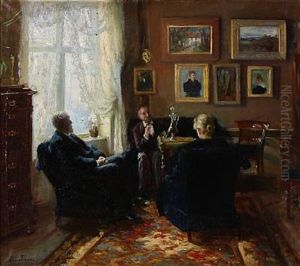 Interior Of A Living Room With Three People Talking by Marie K. H. Tannaes