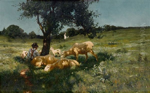 Boy And Sheep Under A Tree - view 1