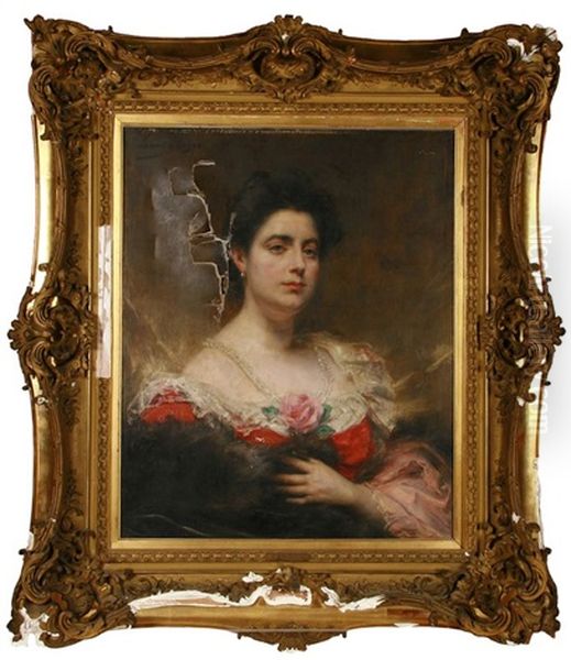 Portrait De Femme Au Bouquet De Roses - view 1