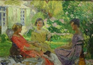 La Conversation Dans Le Jardin by Edmond Tapissier