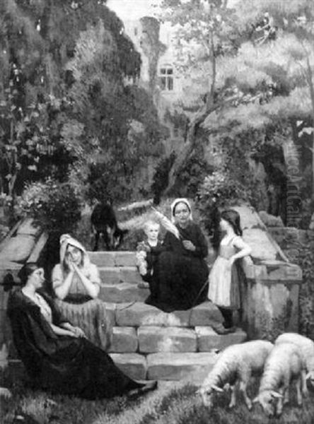 Bergeres Et Enfants Dans Un Jardin - view 1