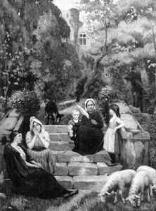 Bergeres Et Enfants Dans Un Jardin by Edmond Tapissier