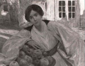Rose Chatain Avec Une Cape Rose Tenant Un Panier De Pommes  A Auliac