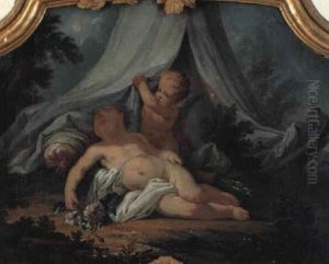 D+rstykke Med To Putti Under En Baldakin