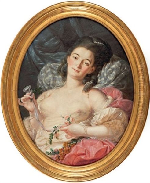 Portrait De Femme Denudee Tenant Une Guirlande De Fleurs - view 1
