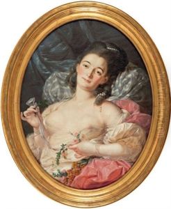 Portrait De Femme Denudee Tenant Une Guirlande De Fleurs by Hugues Taraval