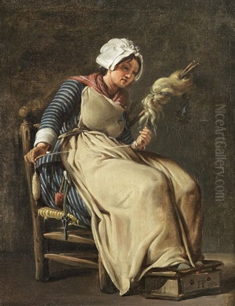 A Kitchen Maid Knitting - view 1