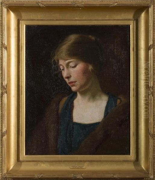 Portrait Of A Young Woman In A Teal Dress - view 1
