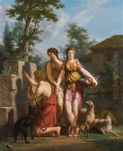 Un Berger Tracant Le Portrait De Sa Bergere by Jean Charles Tardieu