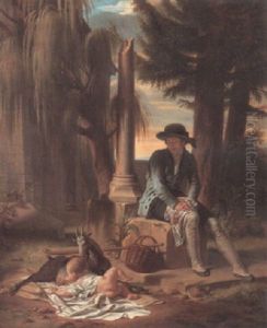 A Child Suckling A Goat With A Seated Traveller by Jean Charles Tardieu