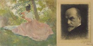 Mimi Pinson; Self-portrait Of Leon Bonnat, Dedicated To Victor Tardieu (2 Works) by Victor Francois Tardieu