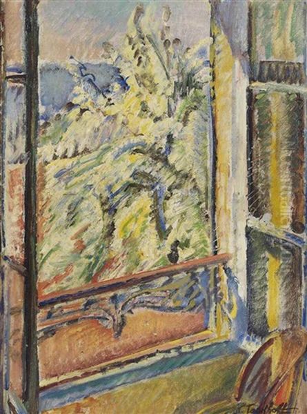 Fenetre Ouverte Avec Arbres Fleuris - view 1